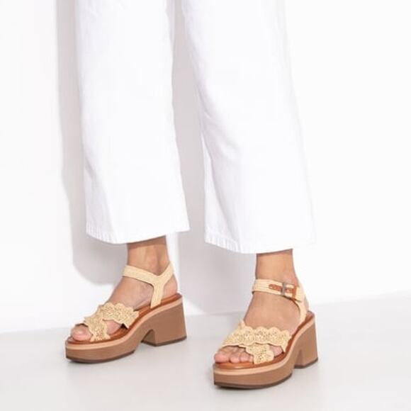 CLERGERIE Charline Platform Wedge Sandals Natural Raffia Strap Women's 39.5/ US9 - Picture 2 of 11